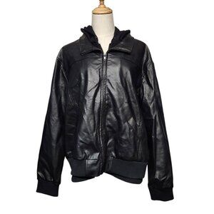 White Birch 2X Plus Faux Leather Jacket Hoodie Black EUC